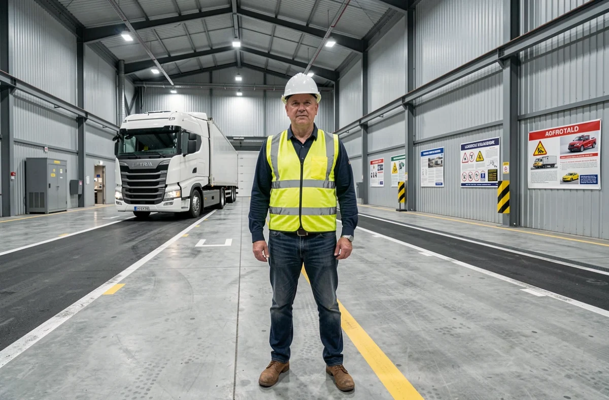 Formateur AFTRAL Rochefort devant un simulateur de transport routier dans un centre de formation logistique