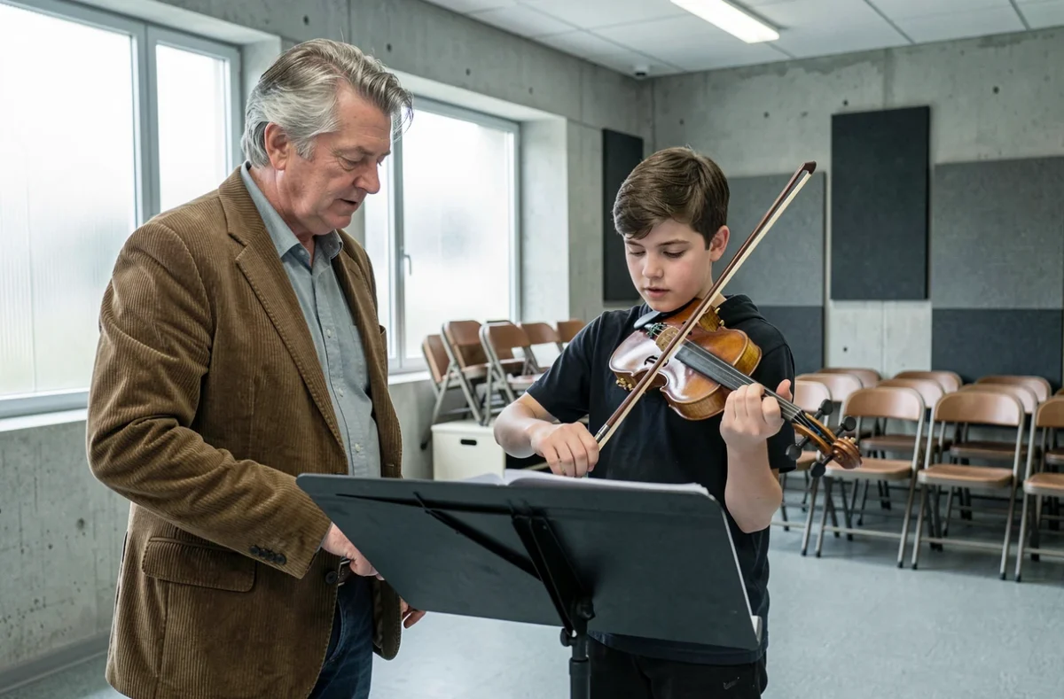 Professeur de violon supervisant un élève au Conservatoire à Rayonnement Départemental d'Orléans