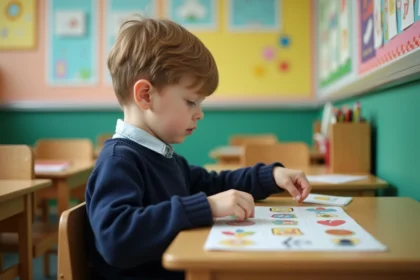 Élève autiste en classe ULIS TSA utilisant des supports visuels pour organiser son emploi du temps scolaire