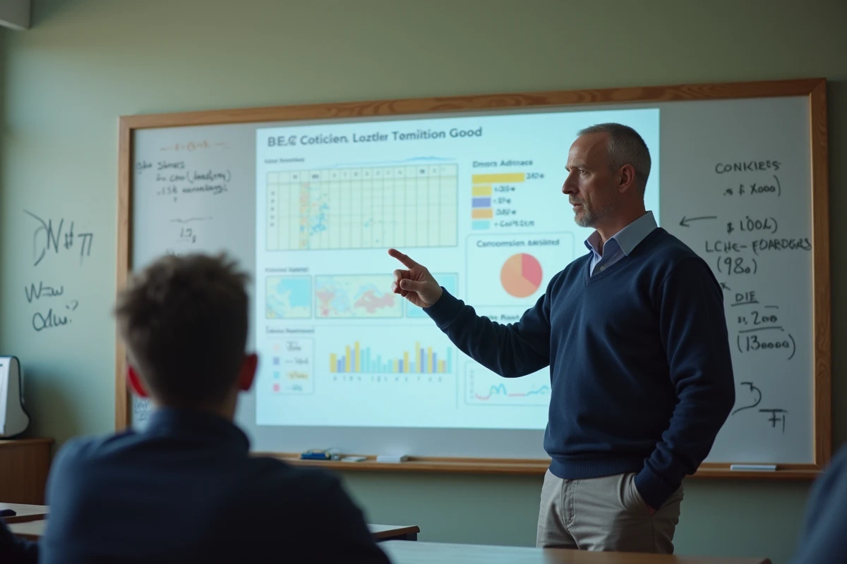 Enseignant explique chiffres BCE en classe