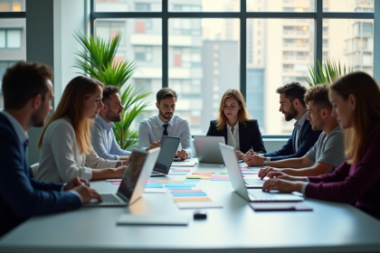 équipe diversifiée en réunion de brainstorming au bureau