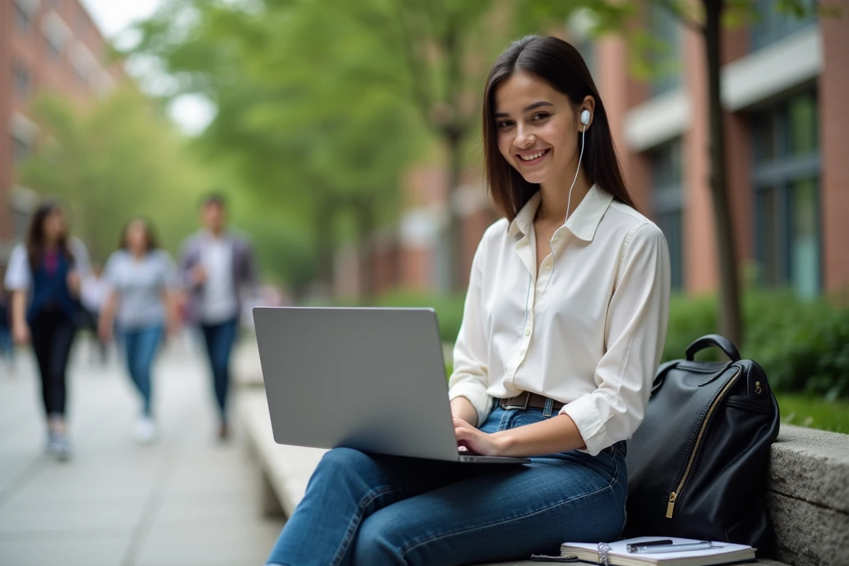 Étudiante dehors près de l