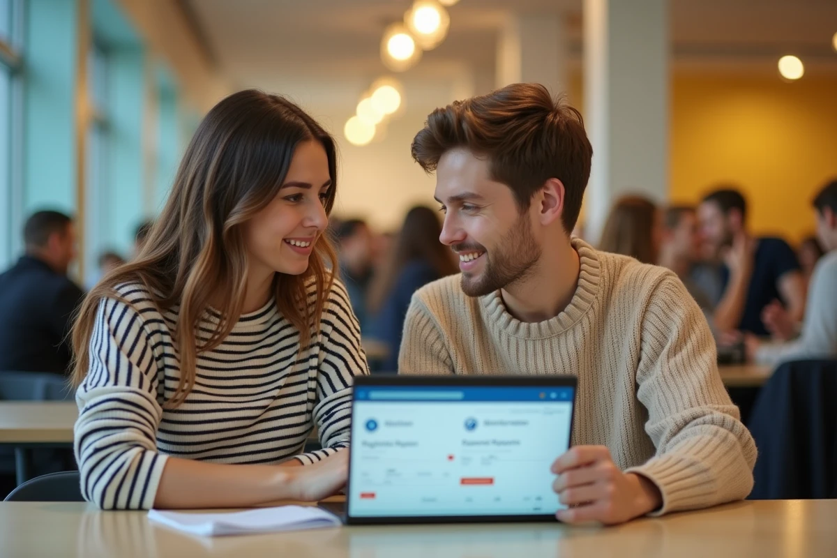 Deux étudiants collaborant sur l'extranet PSB pour organiser leur année universitaire 2026