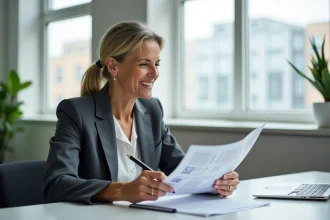 Femme d affaires en réunion dans un bureau moderne