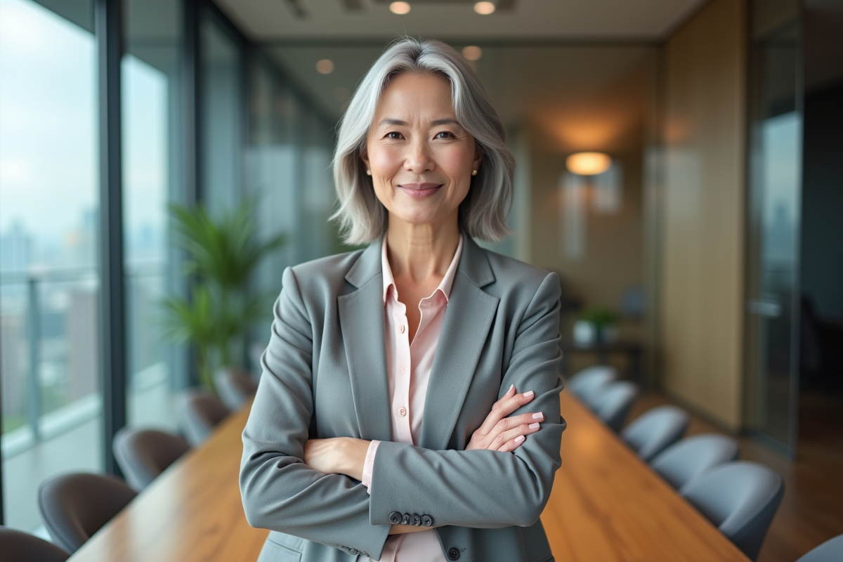 Femme confiante dans une salle de réunion vitrée