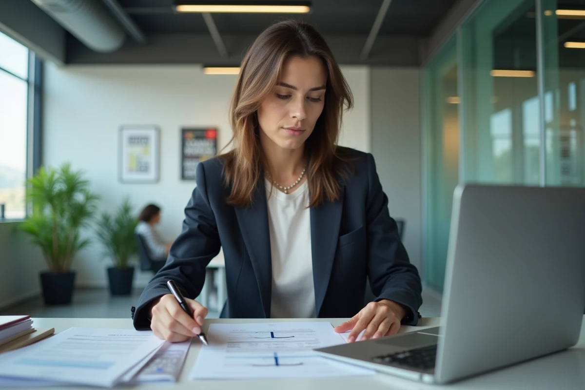 Femme professionnelle en réunion de travail dans un bureau moderne
