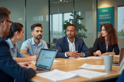 Groupe divers de professionnels en réunion de travail