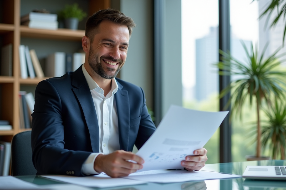 Homme d'affaires en costume dans un bureau moderne