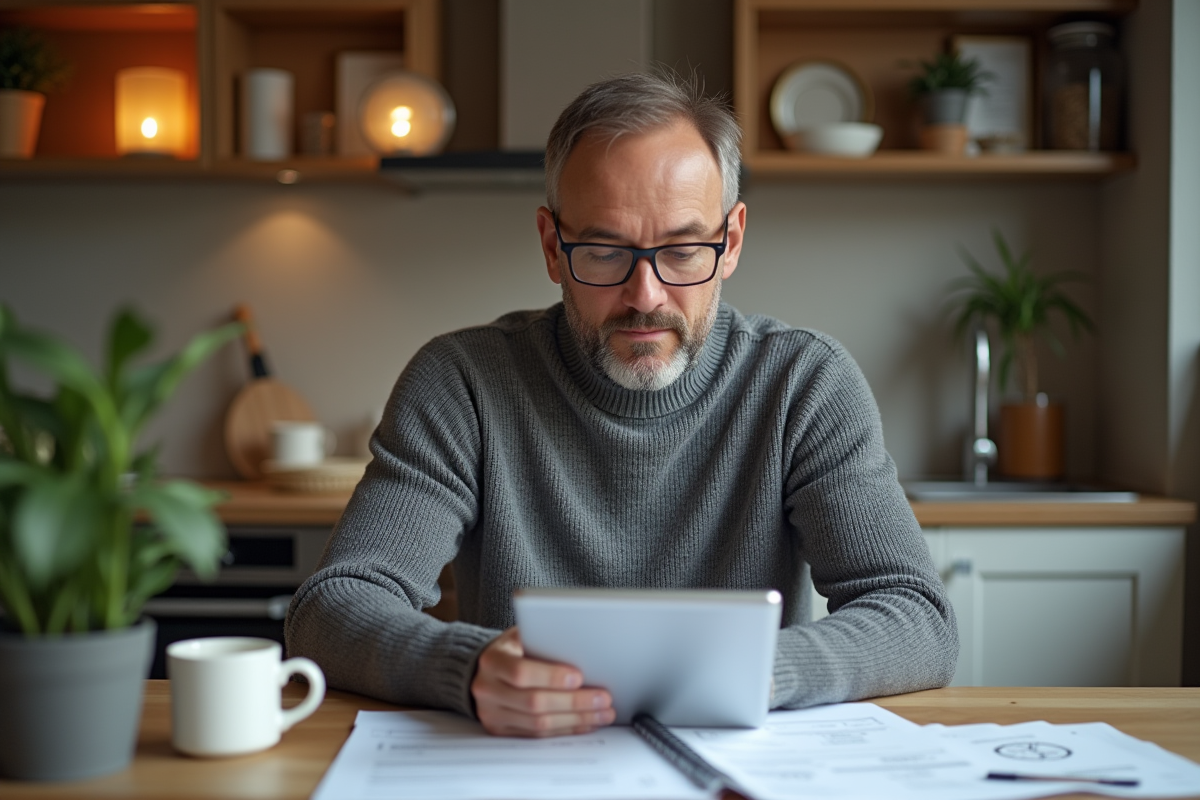 Homme discutant de finances familiales à la maison