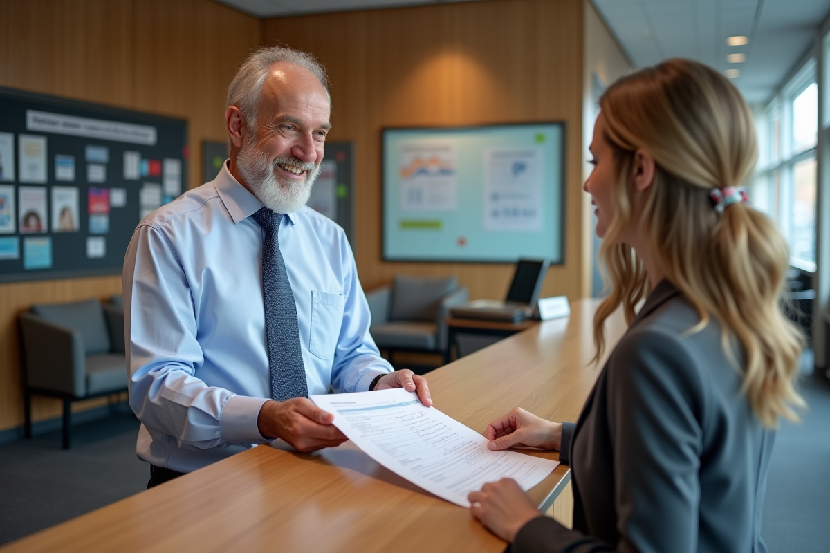 Homme remettant un formulaire à la reception