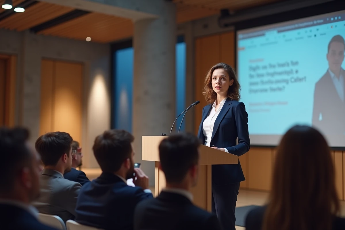 Intervenante présentant les opportunités d'emplois digitaux lors d'une conférence Clubformationdigital.fr à Paris