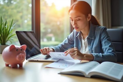 Jeune professionnel à un bureau moderne compare documents financiers