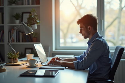 Jeune professionnel recherchant des cours de marketing digital